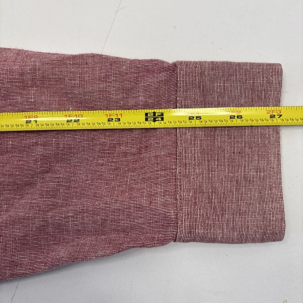 Banana Republic Men's 100% Linen Shirt Large Red Burgundy Slim‎ Fit Long Sleeve